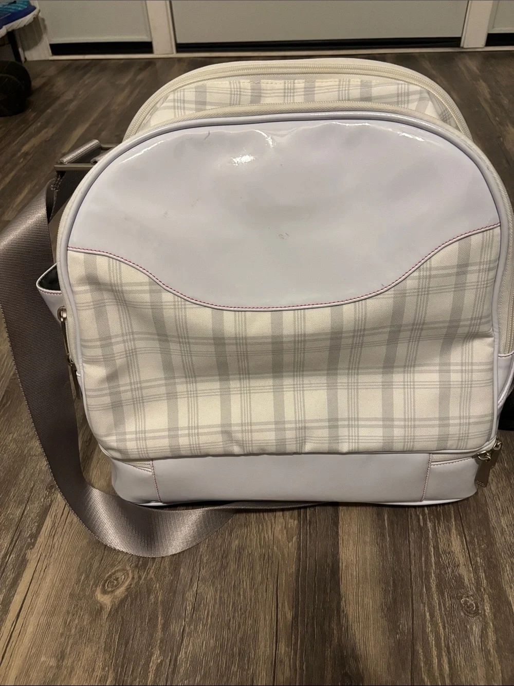 adidas White and Light Gray Plaid Messenger Bag / golf bag unisex